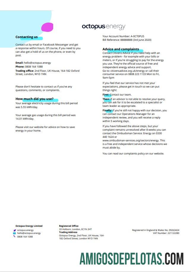 para download Modelo de conta de serviços públicos de energia Polvo do Reino Unido em formato Word e PDF, 3 páginas 3